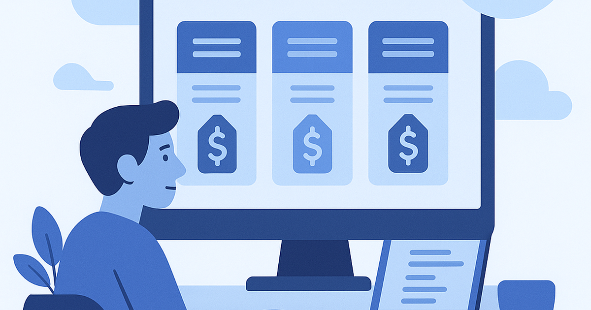 Flat illustration of a developer evaluating SaaS pricing tiers on a screen with psychological decision cues represented visually
