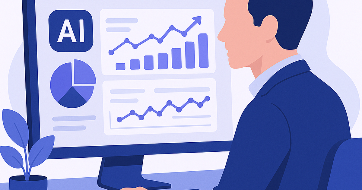 Entrepreneur using AI insights dashboard for data-driven business decisions