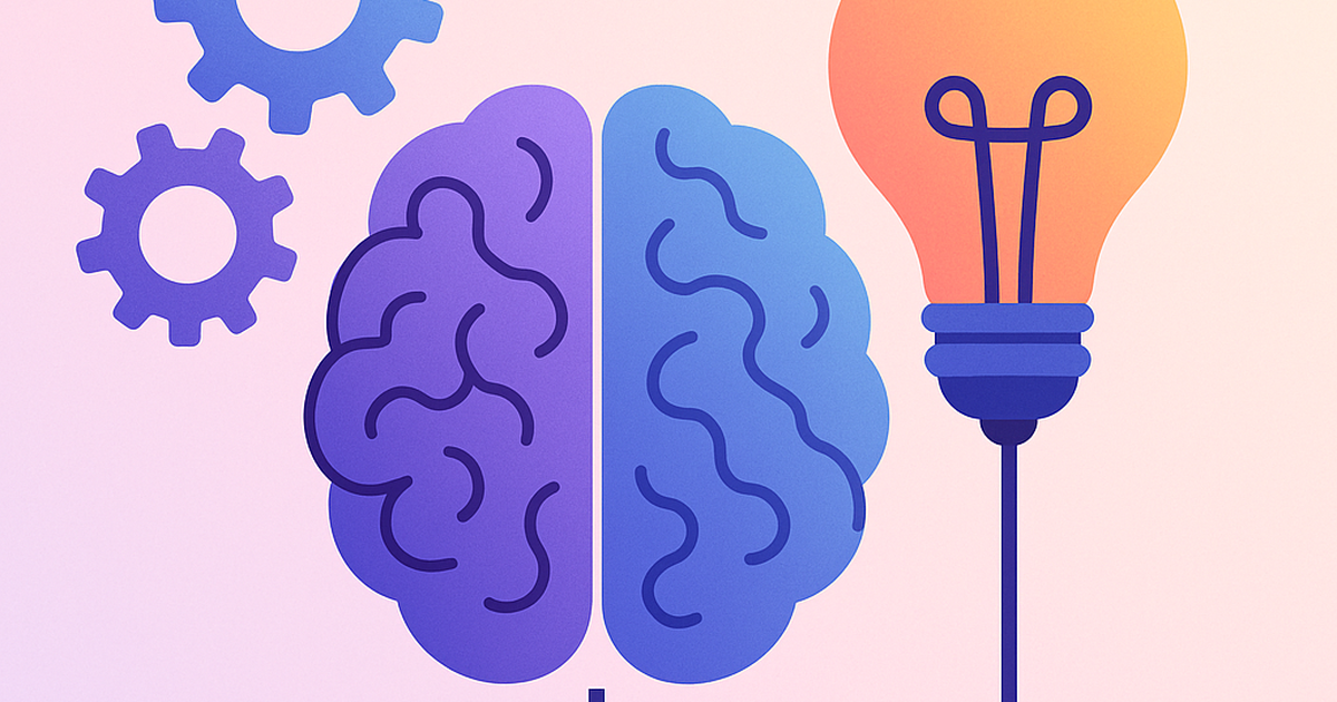 AI invention generator concept illustration with brain, lightbulb and innovation symbols