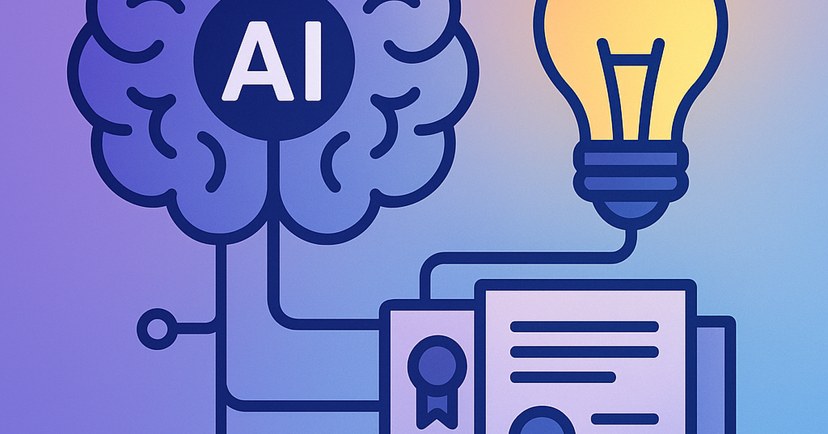 AI invention generator concept illustration showing artificial intelligence brain connected to innovation symbols and patent documents