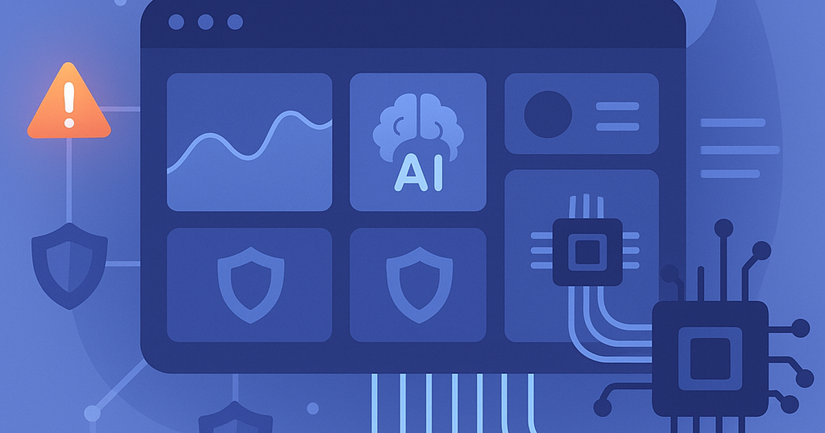 Flat design illustration of an AI powered risk insights platform dashboard showing interconnected data streams, risk score indicators, and automated alert workflows