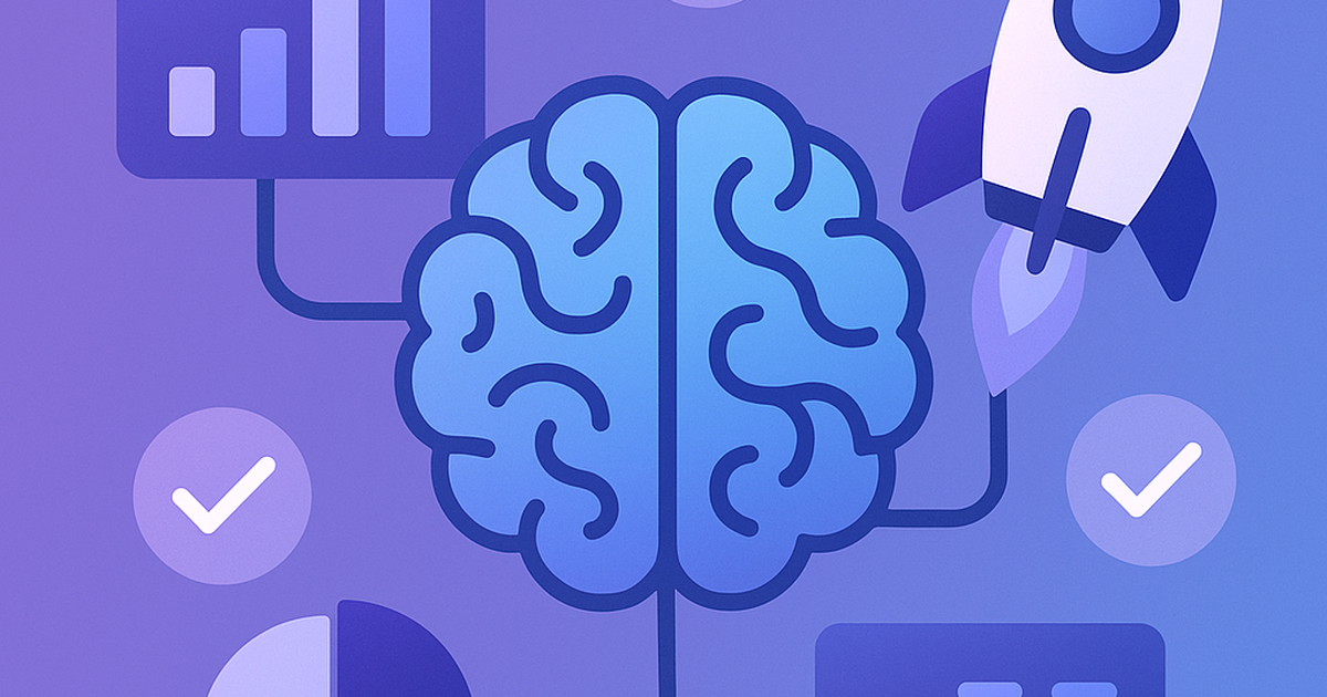 AI startup generator concept illustration with brain, rocket, and validation elements representing systematic idea discovery