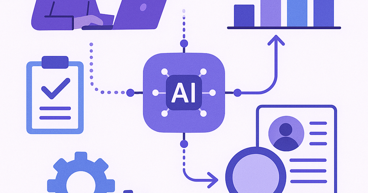 AI business implementation framework illustration showing automated workflows and process optimization across different business functions