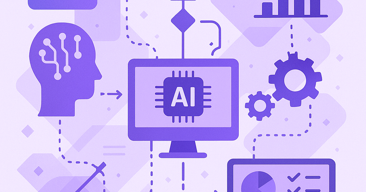 Modern flat illustration depicting AI operational excellence with interconnected business processes and systematic workflow integration for entrepreneurs