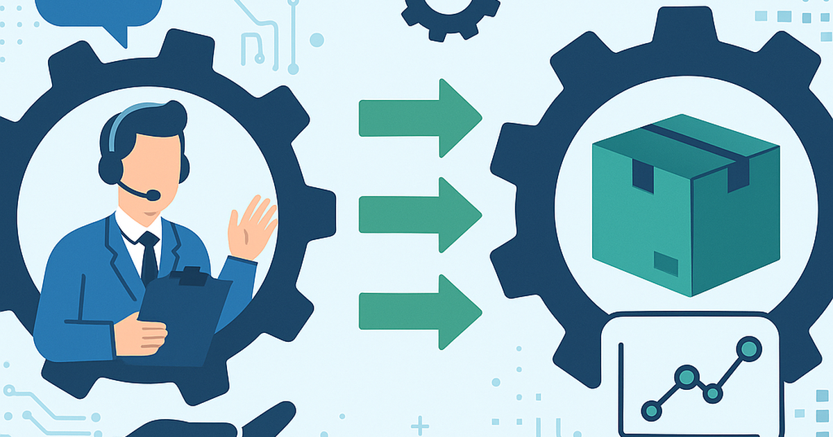 Service-to-product transformation illustration showing business process evolution from custom services to standardized digital products