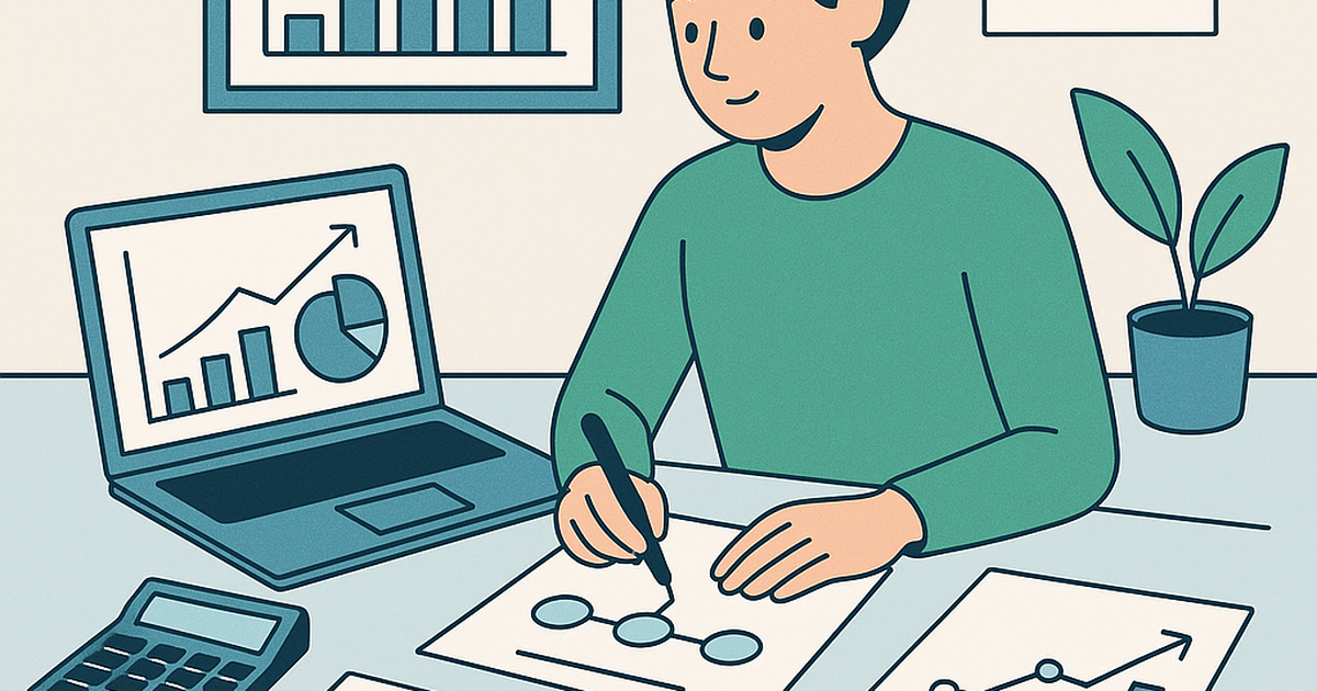 Solopreneur financial planning workspace with charts and business documents for business model selection
