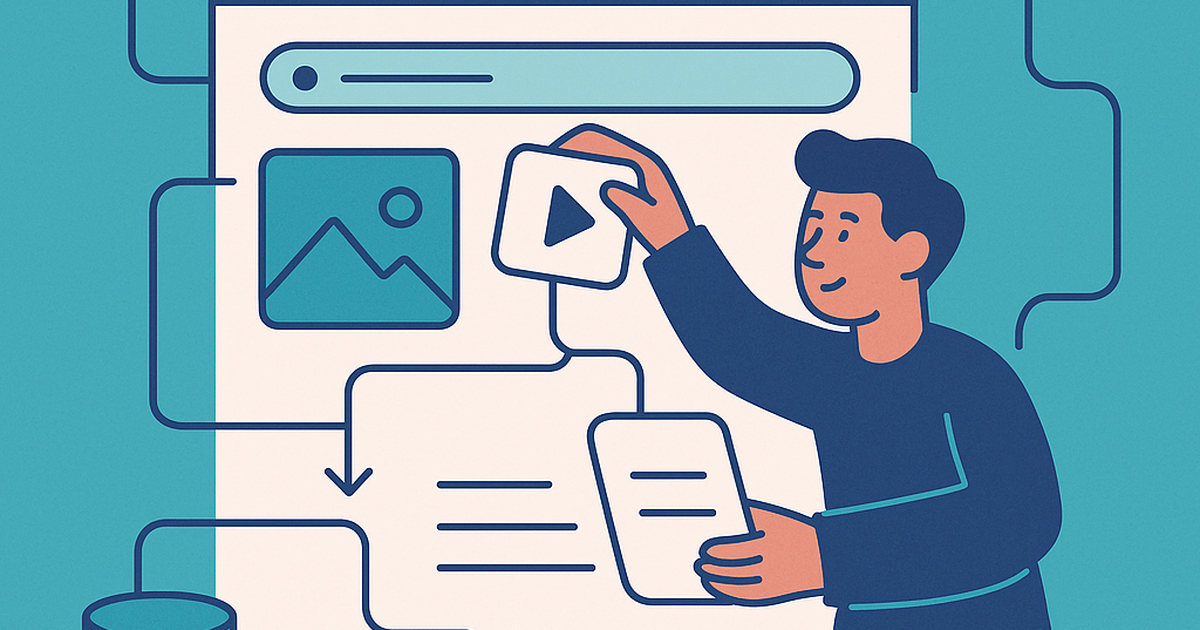 Founder building a SaaS application using no-code visual drag-and-drop blocks and workflow connectors