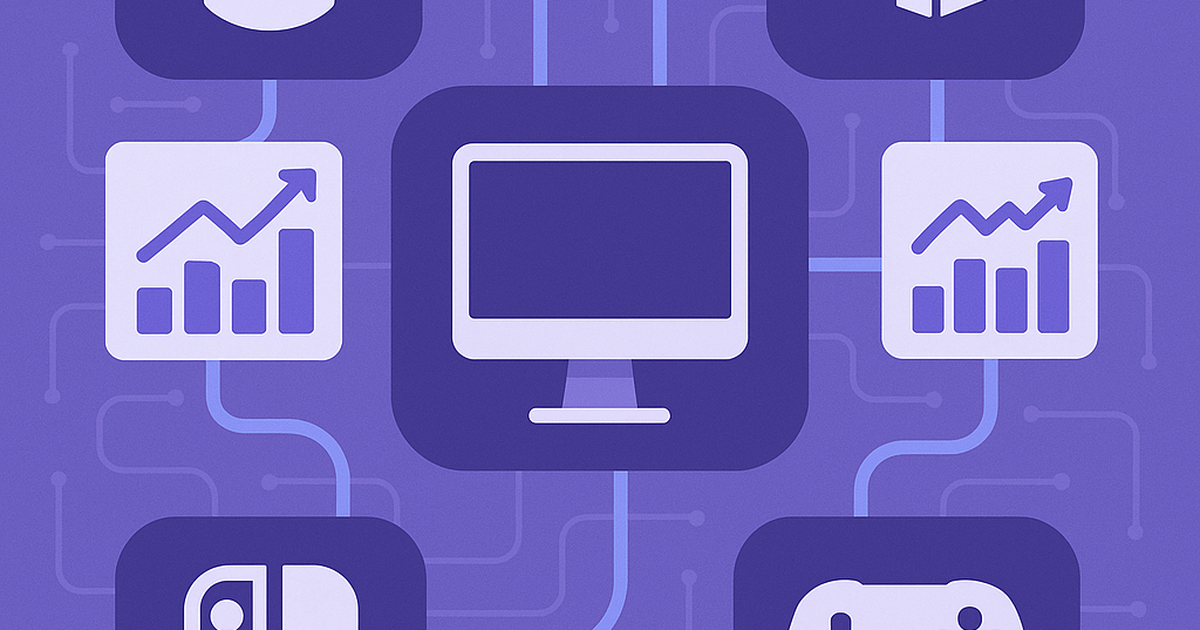 Gaming platform discovery analysis with ROI metrics and data connections illustration