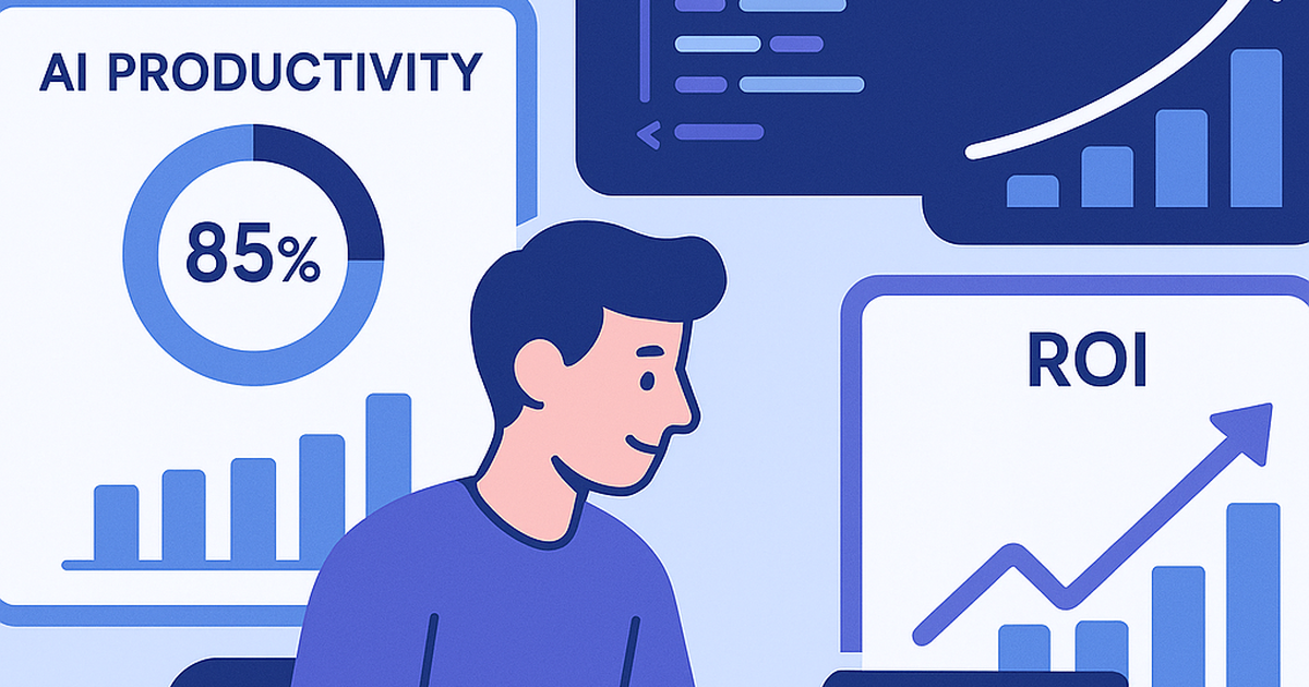 Analytics dashboard displaying AI development productivity metrics and ROI measurements for engineering teams