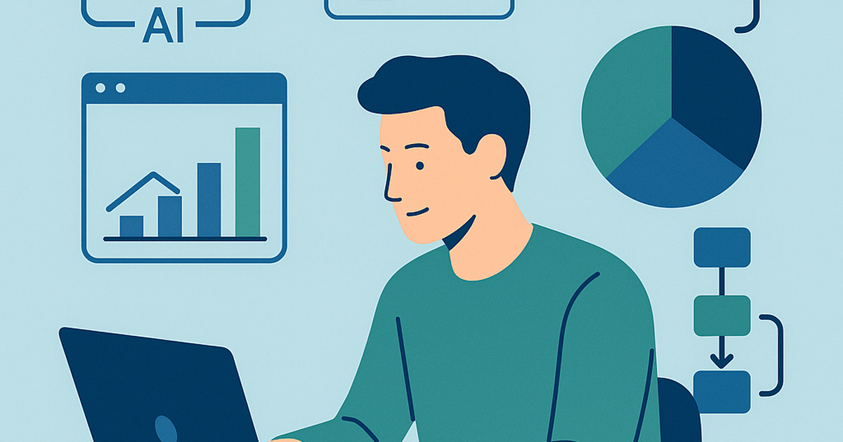 Solo founder working with AI tools dashboard showing productivity metrics and workflow automation