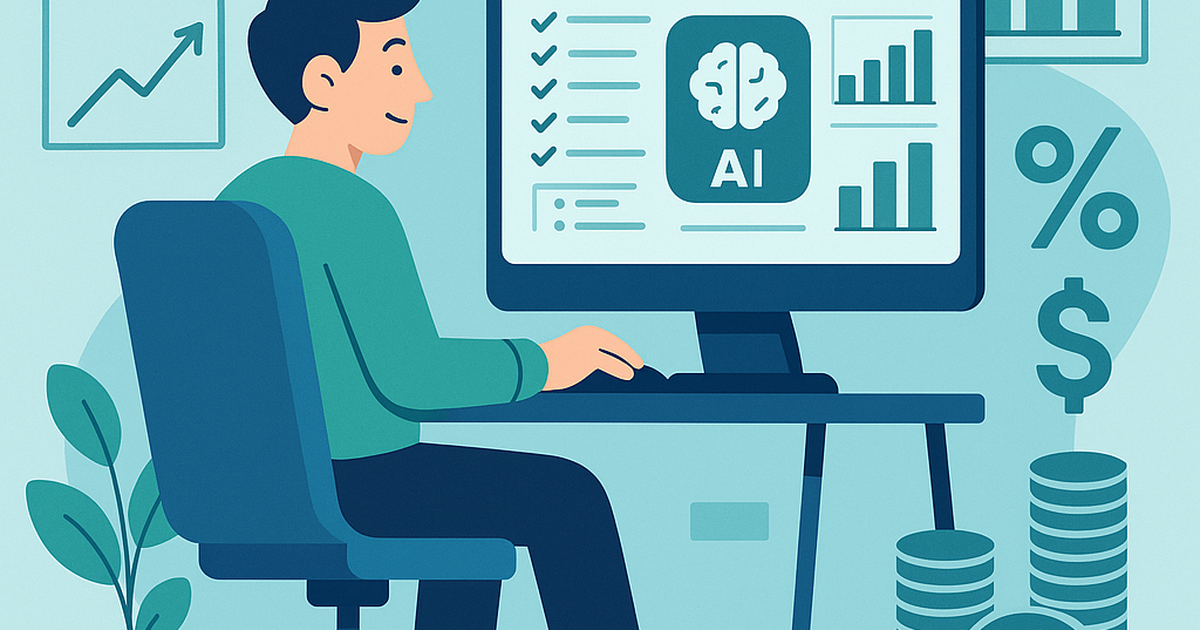 Bootstrapped founder analyzing AI tool ROI with productivity dashboards and financial metrics