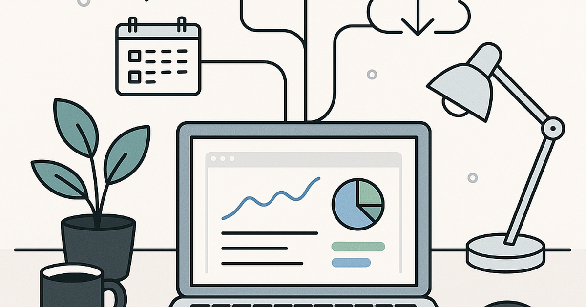 Bootstrapped founder's integrated tool stack workspace illustration