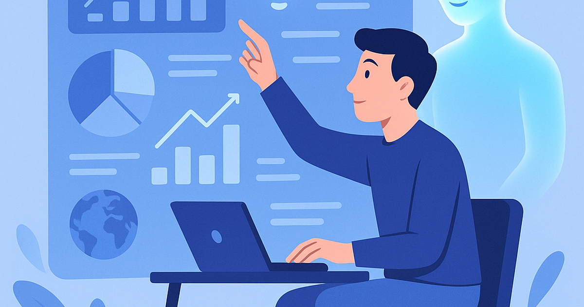 A solo founder collaborating with an AI interface, visualizing data, market trends, and strategic plans on a holographic display, representing AI-driven business strategy.