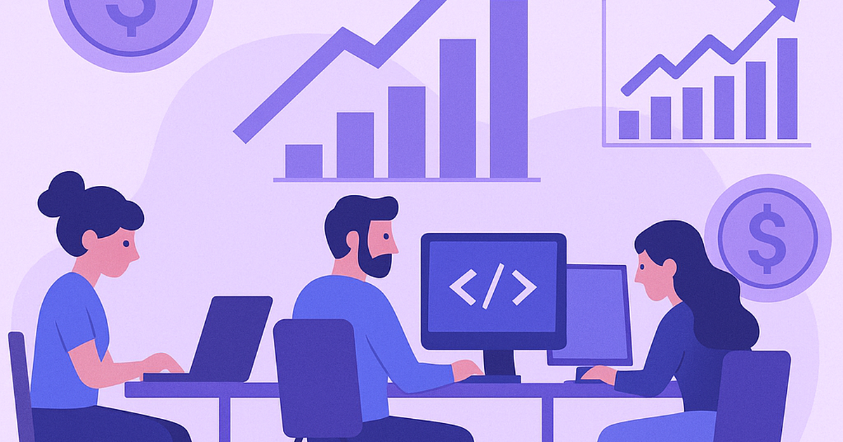 Developer audience monetization strategies visualization with revenue growth elements