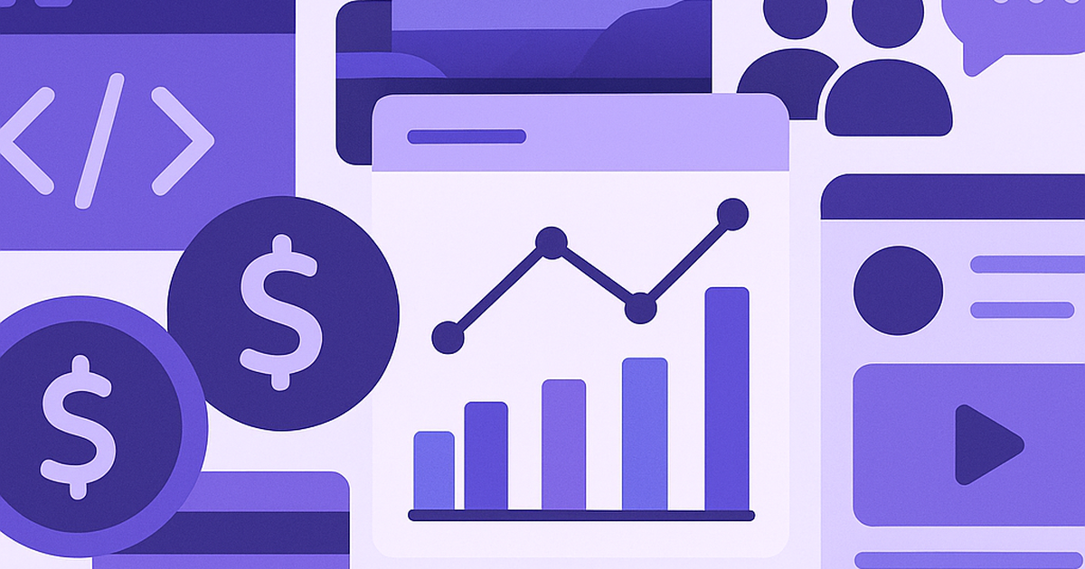 Developer audience monetization tools illustration showing various platforms and revenue streams for technical content creators