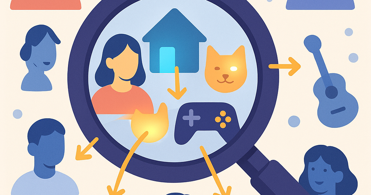 Illustration of a magnifying glass highlighting small, distinct consumer segments, representing the discovery of untapped B2C SaaS niches with low competition.