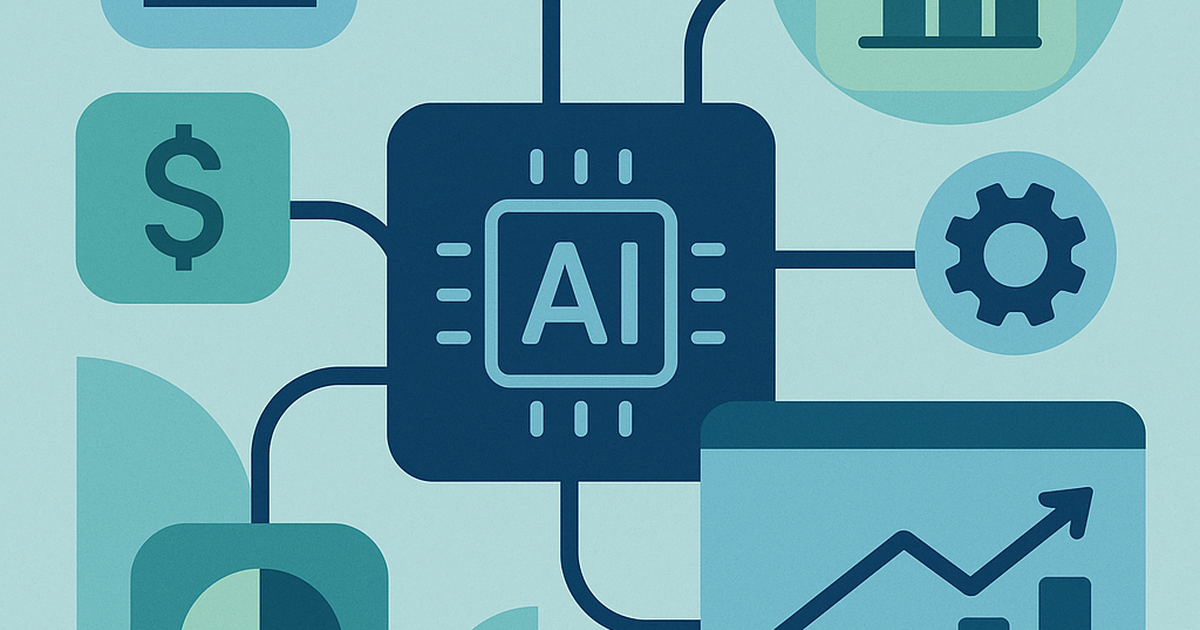 Enterprise AI tools ROI measurement framework illustration showing connected business systems and performance metrics