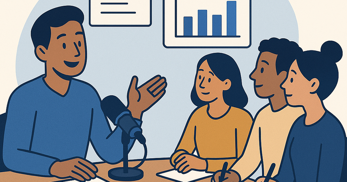 Illustration of a founder sharing insights from their 'files' with a group of attentive listeners, symbolizing learning from entrepreneurial journeys.