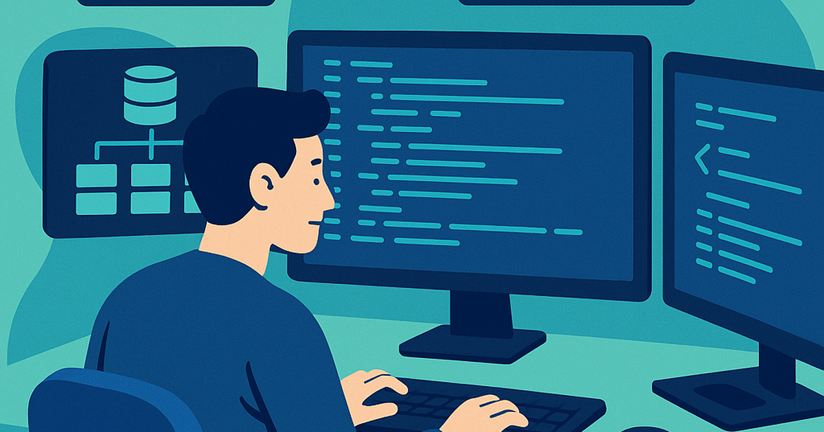 Solo developer building SaaS architecture with multiple technical components displayed on screens