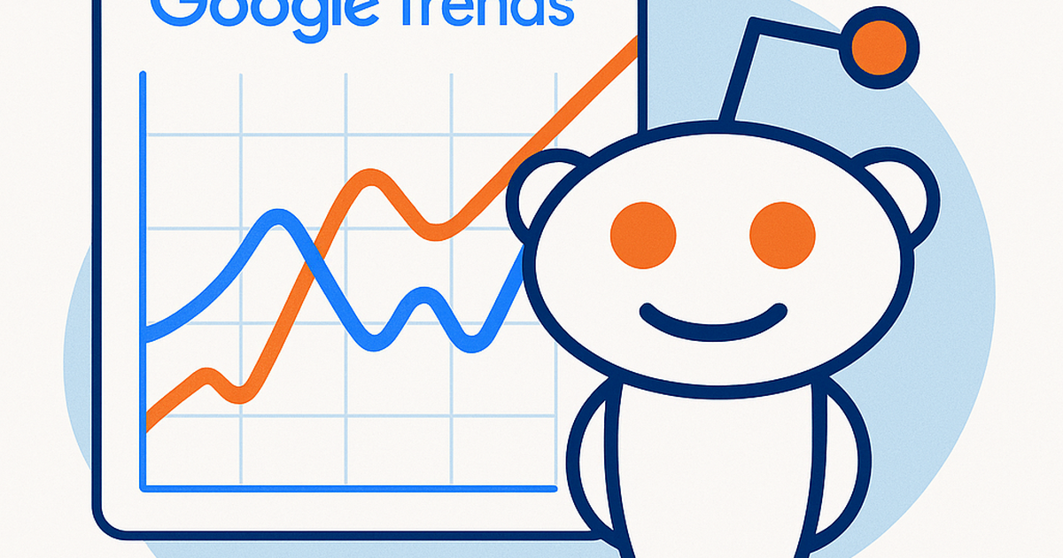 Illustration of Google Trends data visualization connecting with Reddit community analysis for market research