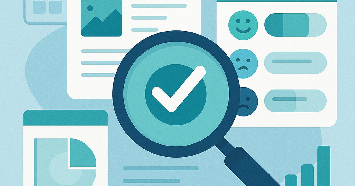 Software validation concept illustration with magnifying glass examining wireframes and feedback data