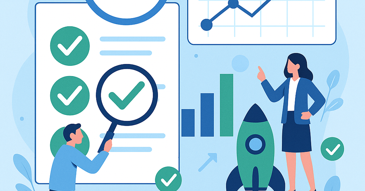 Startup idea validation process illustration showing testing methods and approval checkmarks