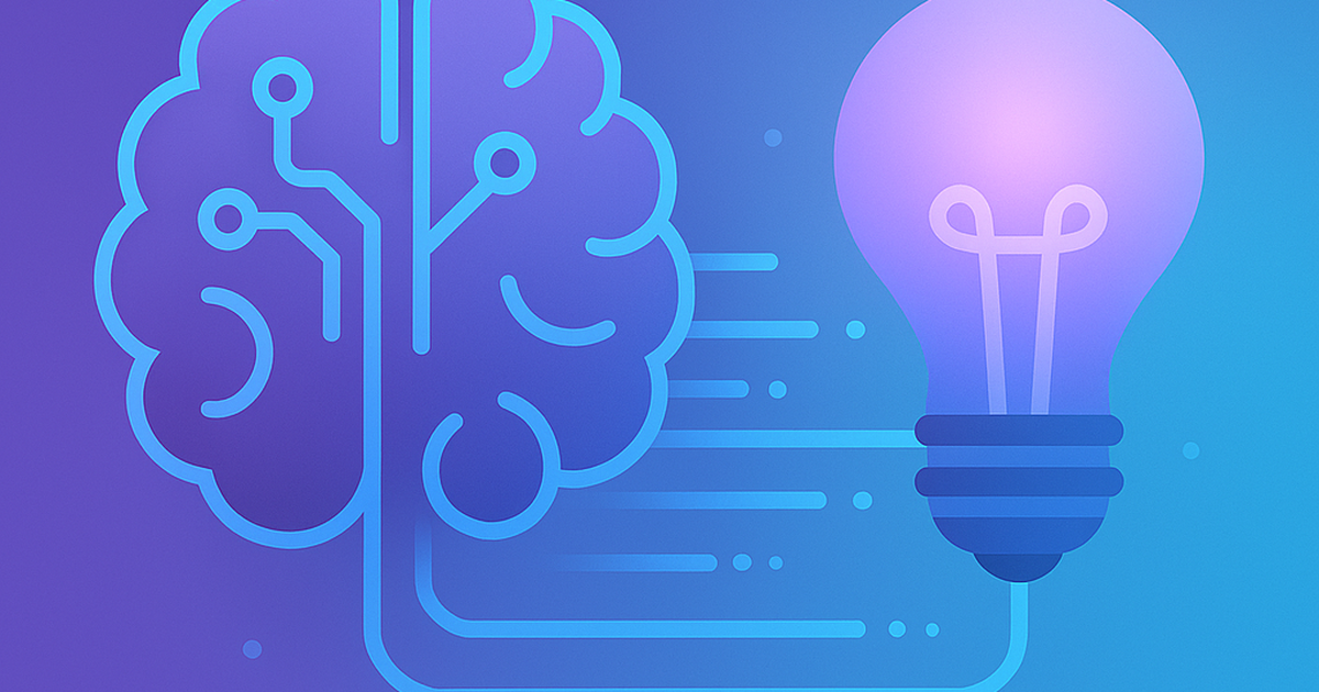 AI-powered idea generation concept illustration showing artificial intelligence brain connected to innovation lightbulb with flowing data streams