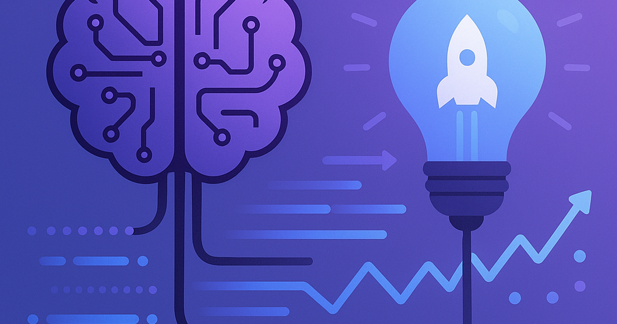 AI-powered startup ideation concept showing artificial intelligence analyzing market data to generate validated business opportunities