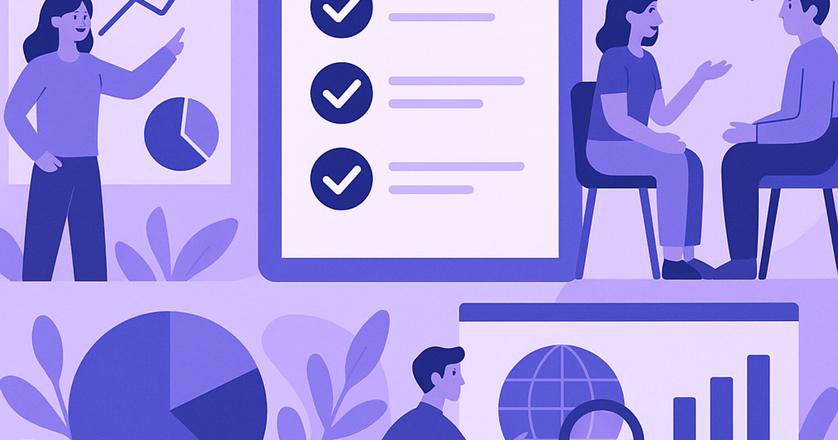 Illustration depicting the idea validation process with market research charts, customer interview scenes, and testing frameworks in a modern flat design style