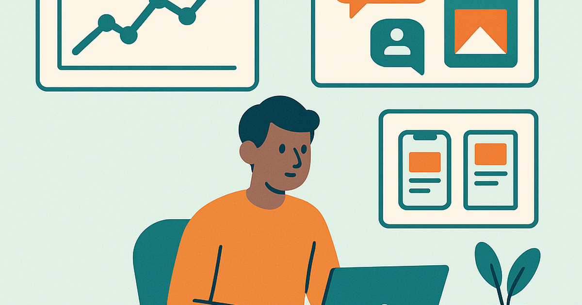 Solo entrepreneur conducting idea validation with multiple feedback channels and data analysis tools displayed on screens