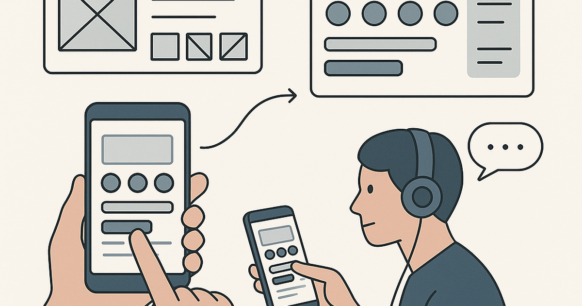 Design validation concept illustration showing wireframes, prototypes, and user testing workflows for startup idea validation