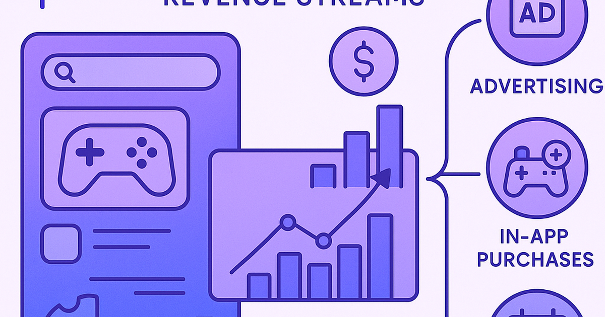 Indie game discovery platform revenue model visualization with multiple monetization streams
