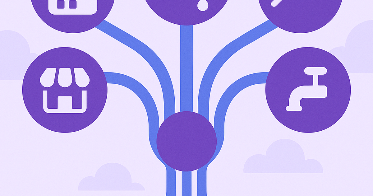 Revenue model framework illustration showing multiple income streams converging for indie hacker businesses