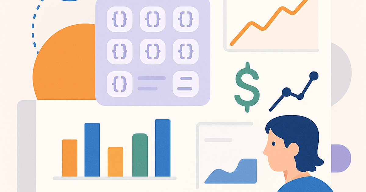 Illustration of a dashboard showing LLM cost tracking and ROI metrics, with abstract AI elements and data visualizations.