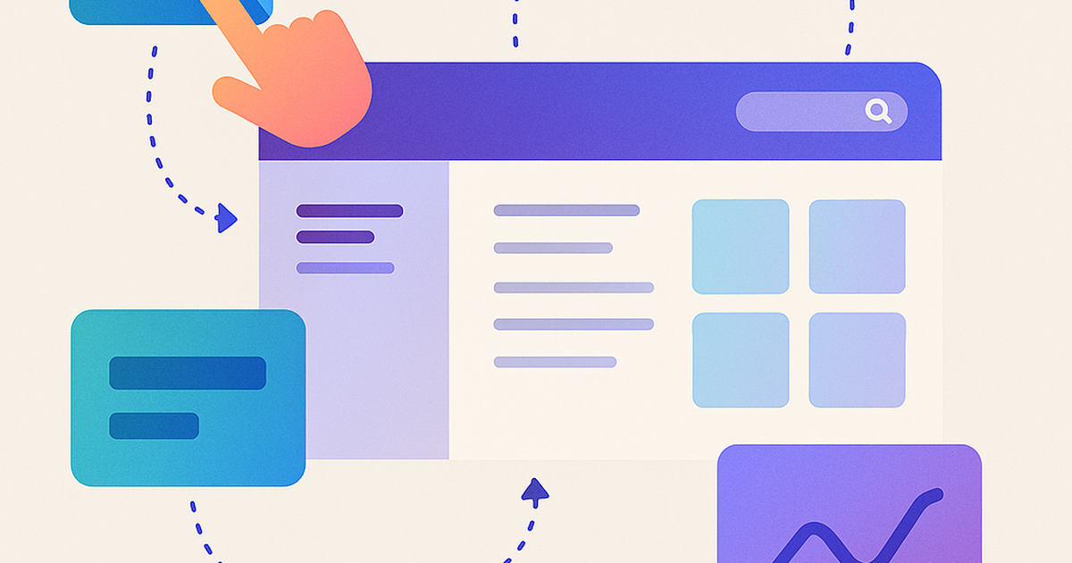 Visual representation of no-code SaaS app building with drag-and-drop interface elements and connected workflow blocks