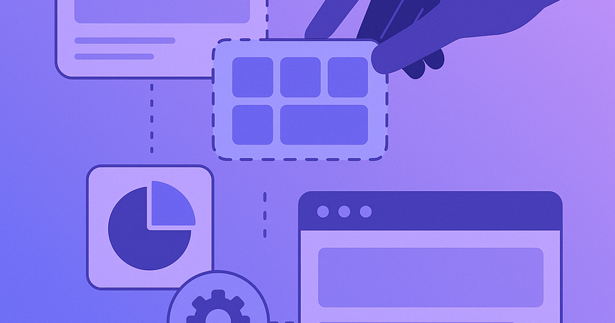 Visual representation of no-code SaaS development with drag-and-drop interface elements and building blocks