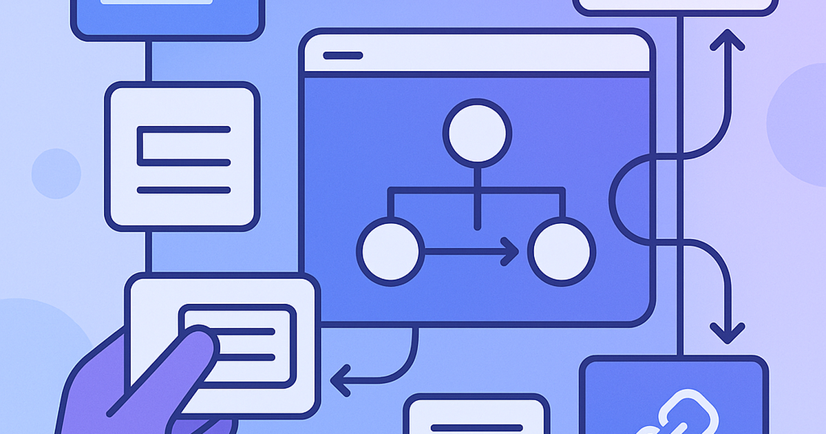 No-code SaaS platform development illustration with visual building blocks and workflow connections