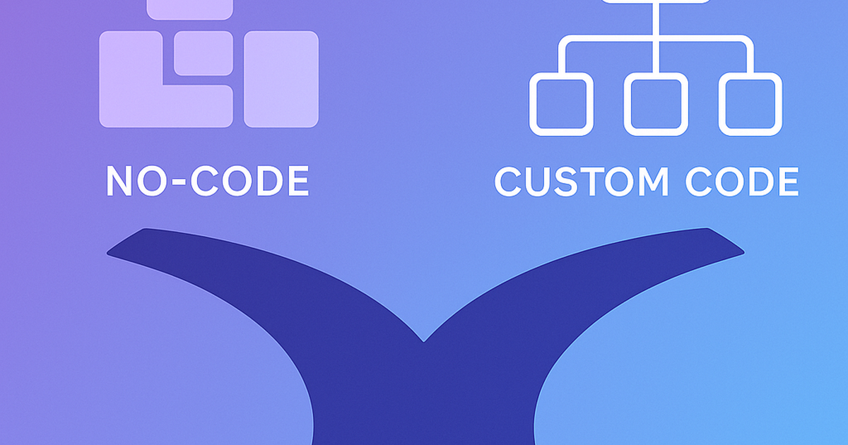 Illustration of decision point between no-code SaaS platforms and custom development approaches