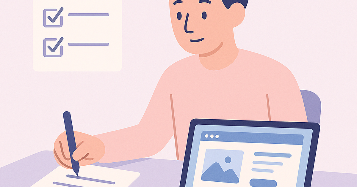 Flat illustration of a founder validating a productized service idea with zero budget using a laptop and checklist