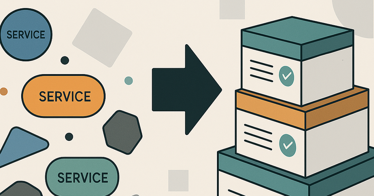 Modern flat-design illustration depicting agency service productization transformation with organized service packages and systematic workflows