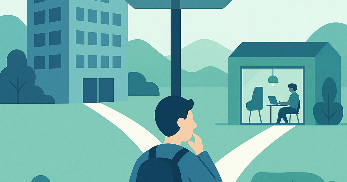 Professional contemplating career transition from corporate job to entrepreneurial startup business