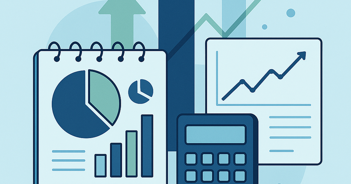 Financial planning illustration with charts, calculator and growth arrows representing entrepreneurial business transition strategy