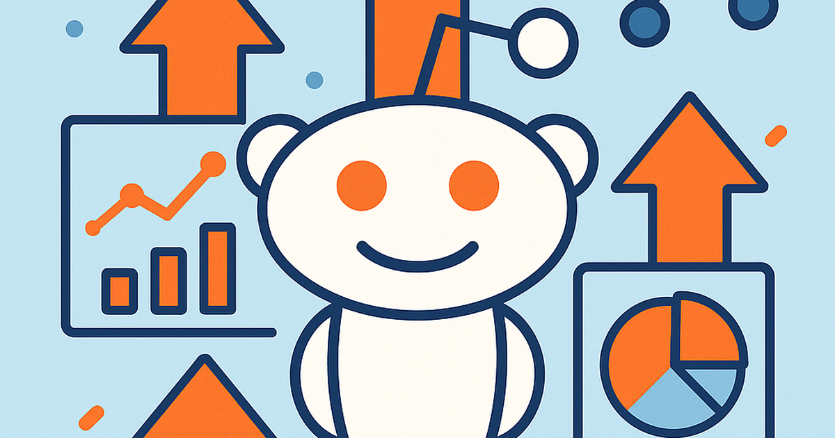 Reddit viral marketing trend analysis illustration with upward trending charts and community connections