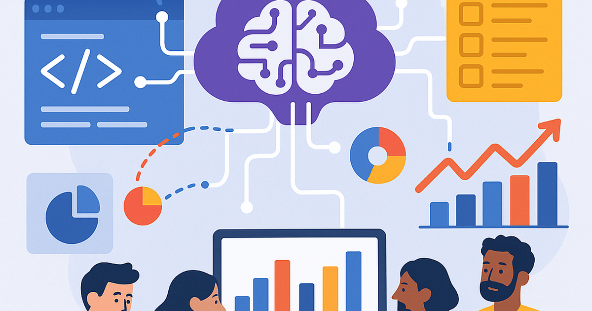 AI-powered development tools dashboard showing team analytics, code quality, and project progress with charts and graphs.