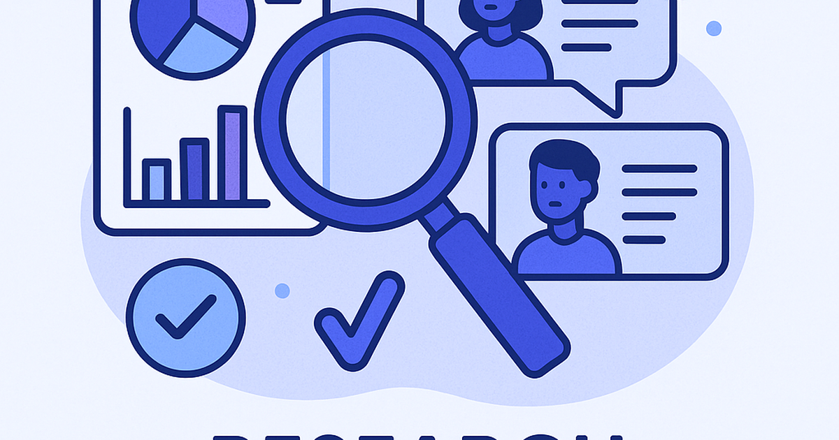Business idea research process illustration showing validation methods and data analysis tools