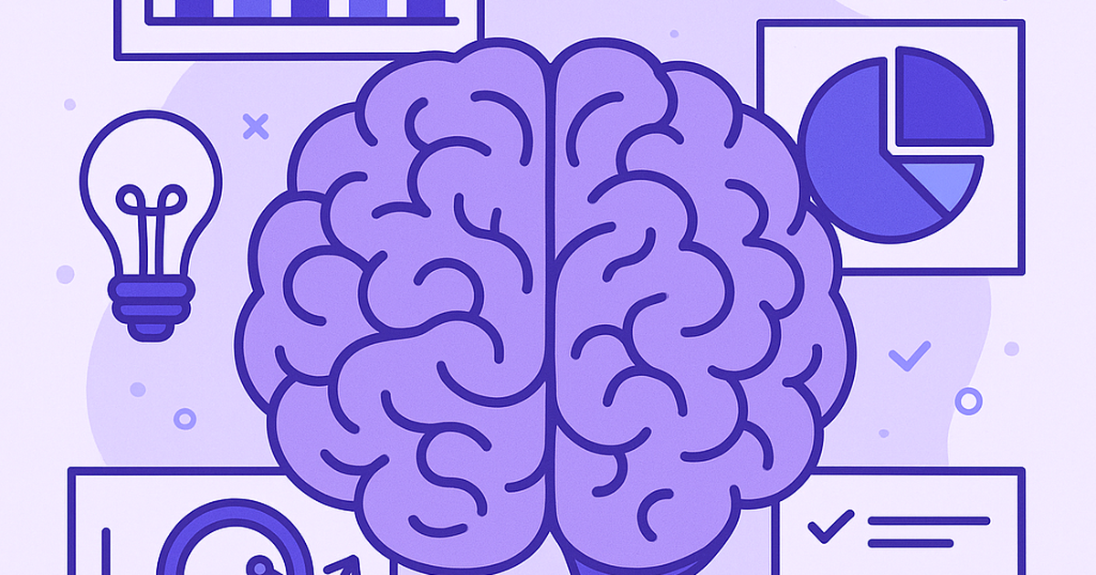 Psychology-based business research illustration with brain, data charts, and research symbols