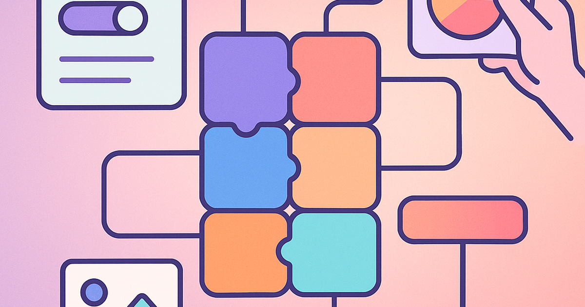 No-code SaaS development illustration with building blocks and interface elements