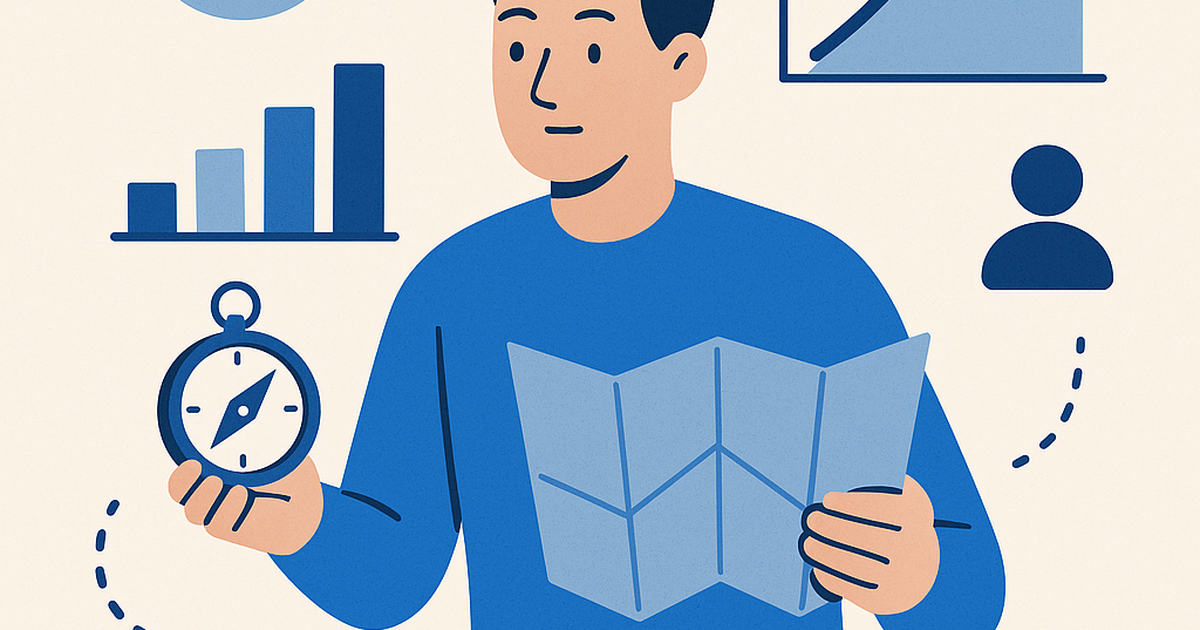 An illustration of a founder using a compass to navigate a complex landscape of data points, growth charts, and customer icons, symbolizing the challenges and strategies for SaaS startups in 2026.
