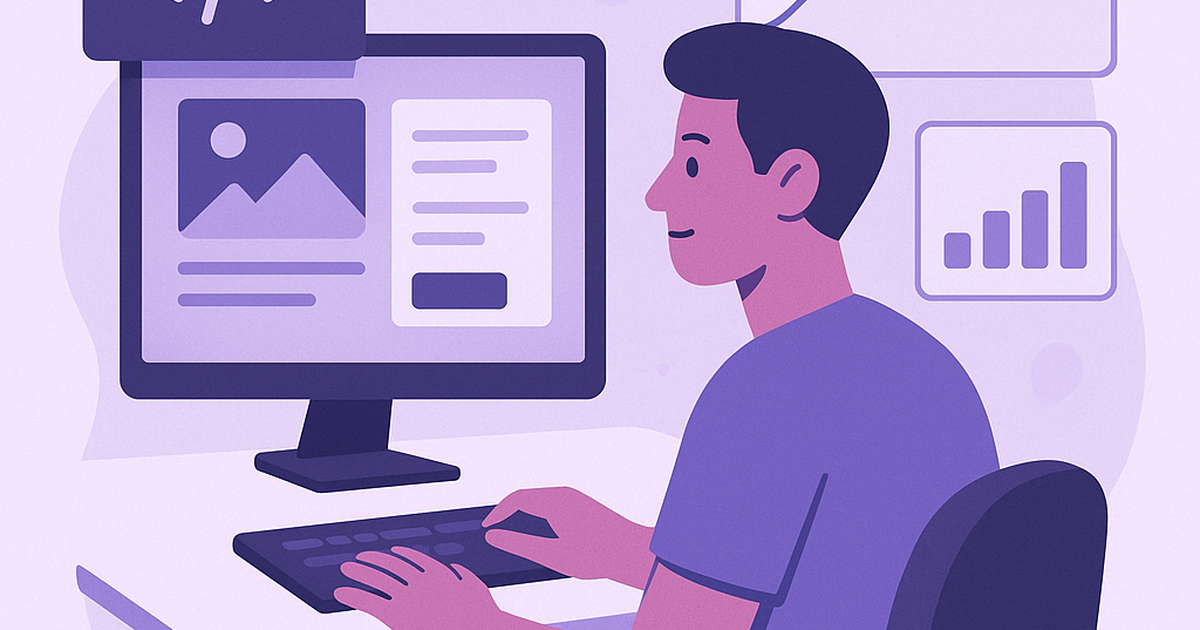Solo software developer working on laptop with development tools, analytics dashboard, and product interface mockups