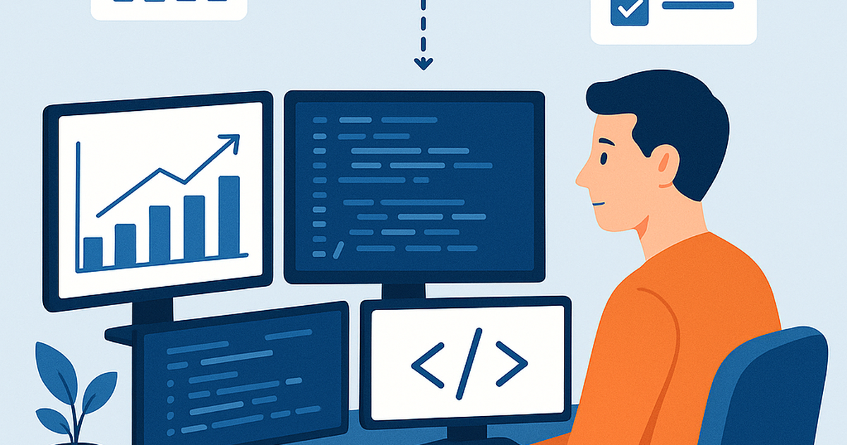 Solo developer working productively with structured systems and automation tools for efficient software development